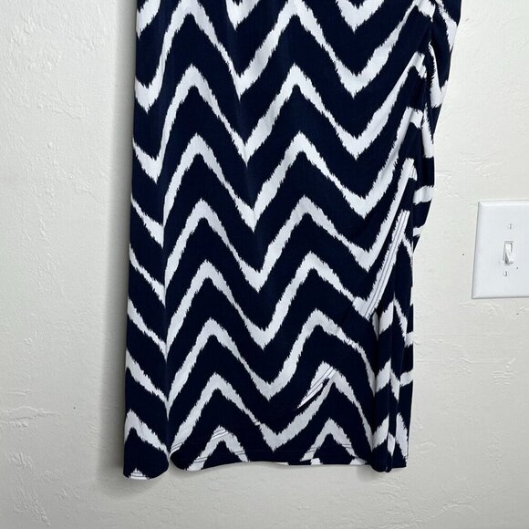 INC International Concepts Chevron Print Faux‎ Wrap Dress Blue White Size Large - Picture 3 of 10